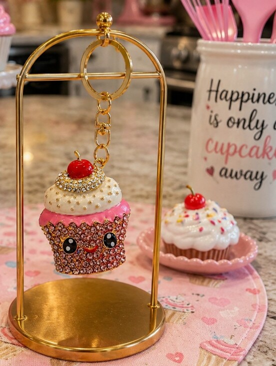 Accessories - RHINESTONE ENAMEL HAPPY FACE CUPCAKE BAG CHARM NWT